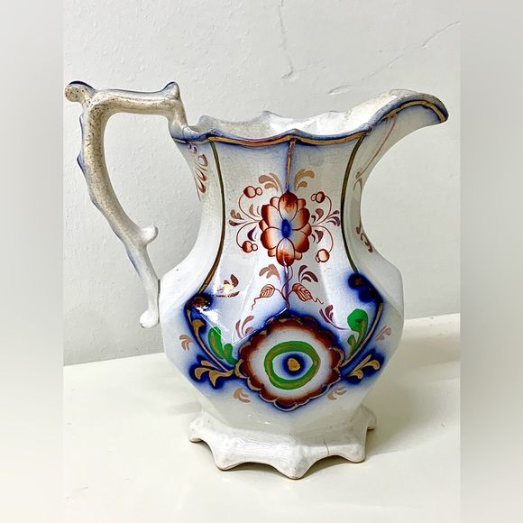 19th Century Antique Gaudy Welsh PAGODA Scalloped Footed Lustreware Pitcher Jug - Picture 5 of 16